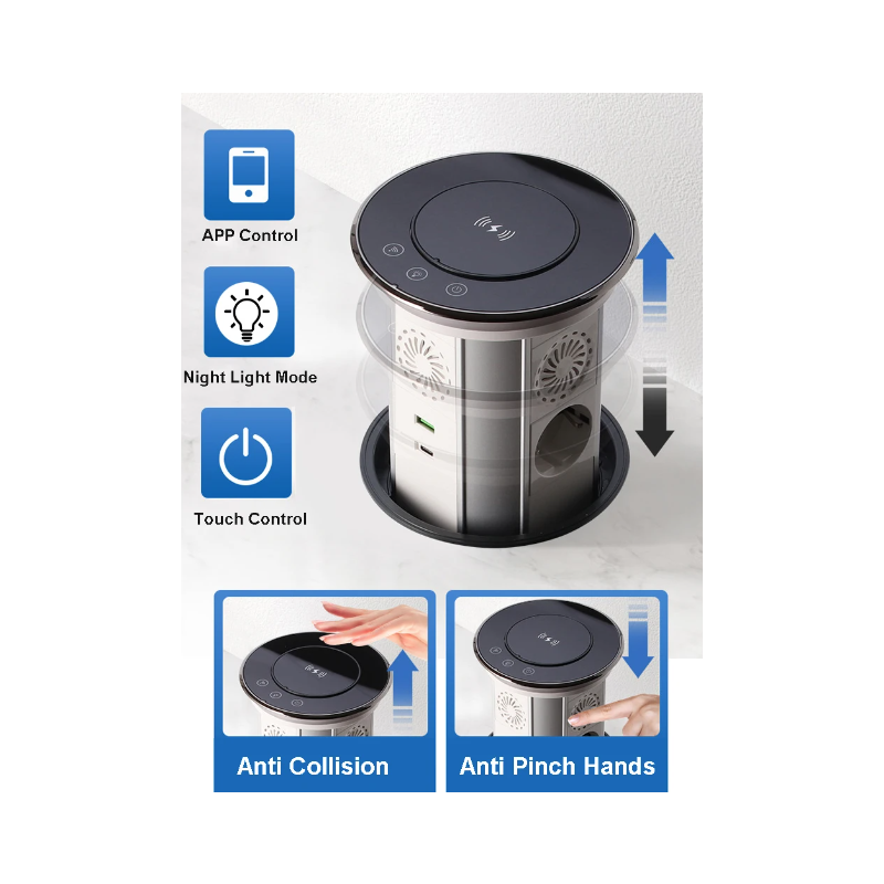 Elektryczne Gniazda Podnoszące VENSTPOW Ukryty Blat Zmotoryzowany Gniazdo Standard UE Ładowanie Bezprzewodowe