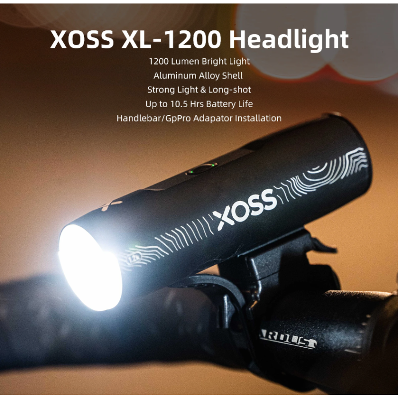 XOSS XL-1200 lampka rowerowa 1200 lumenów ładowanie Type-C wodoodporna do jazdy nocnej akcesoria rowerowe
