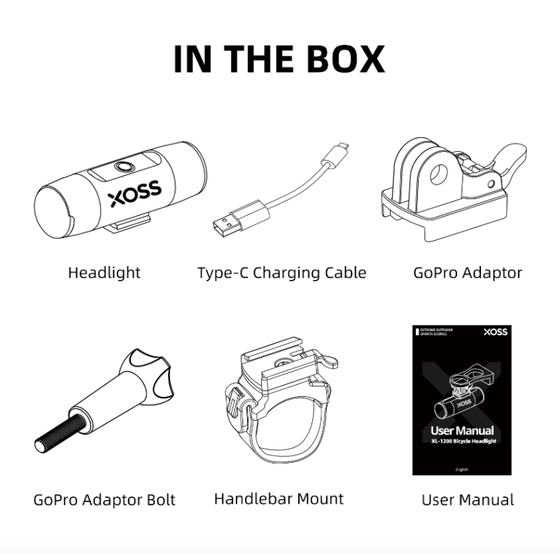XOSS XL-1200 lampka rowerowa 1200 lumenów ładowanie Type-C wodoodporna do jazdy nocnej akcesoria rowerowe