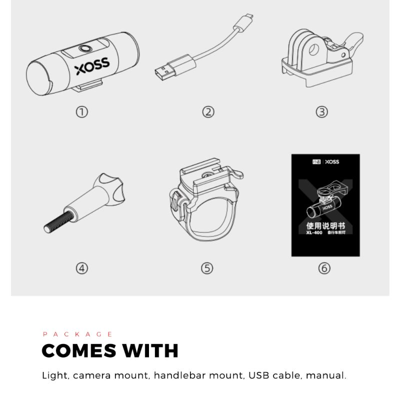 XOSS XL-400 światło rowerowe 400 lumenów wodoodporny reflektor 5 trybów oświetlenia idealny na jazdę nocą