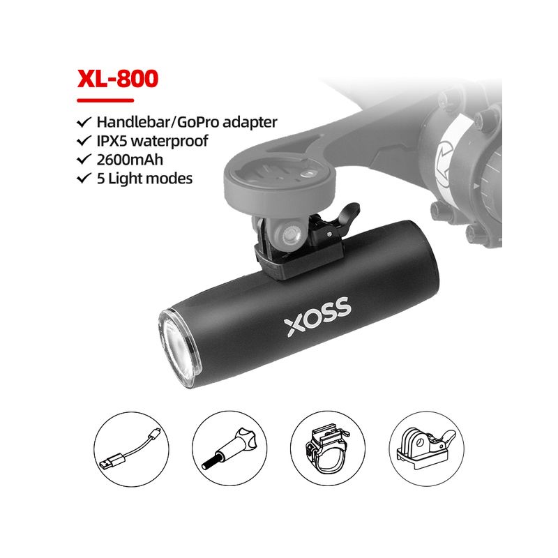 XOSS Bike Light Reflektor 800Lm Wodoodporny USB Akumulator MTB Przednia Lampa LED Bezpieczeństwo Jazdy Nocnej