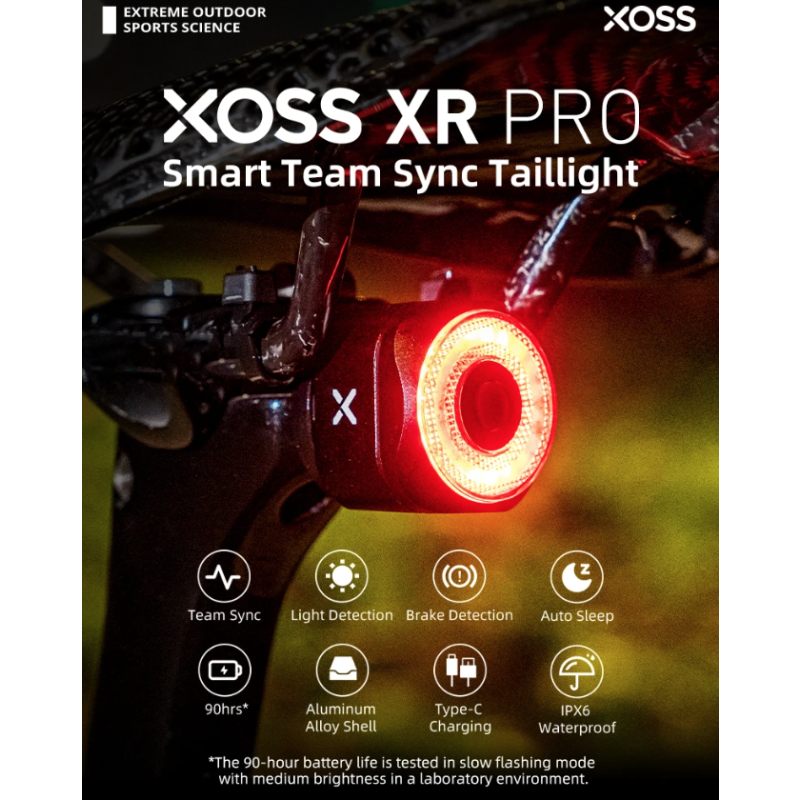 XOSS XR Pro - inteligentne tylne światło roweru z detekcją hamowania i ładowaniem LED wodoodporne CE