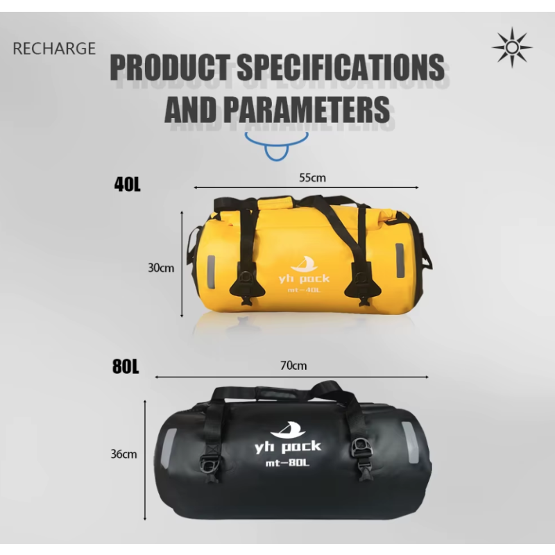 Torba motocyklowa 40/80L Wodoodporna Sucha Bagażnik Rowerowy PVC 500D MTB Podróżna