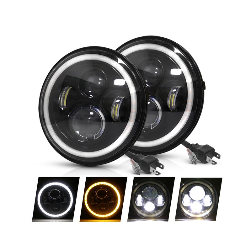 CO LIGHT Reflektor LED 7 cali H4 DRL żółte białe Angel Eye Jeep Wrangler Lada Niva 4x4 60W akcesoria