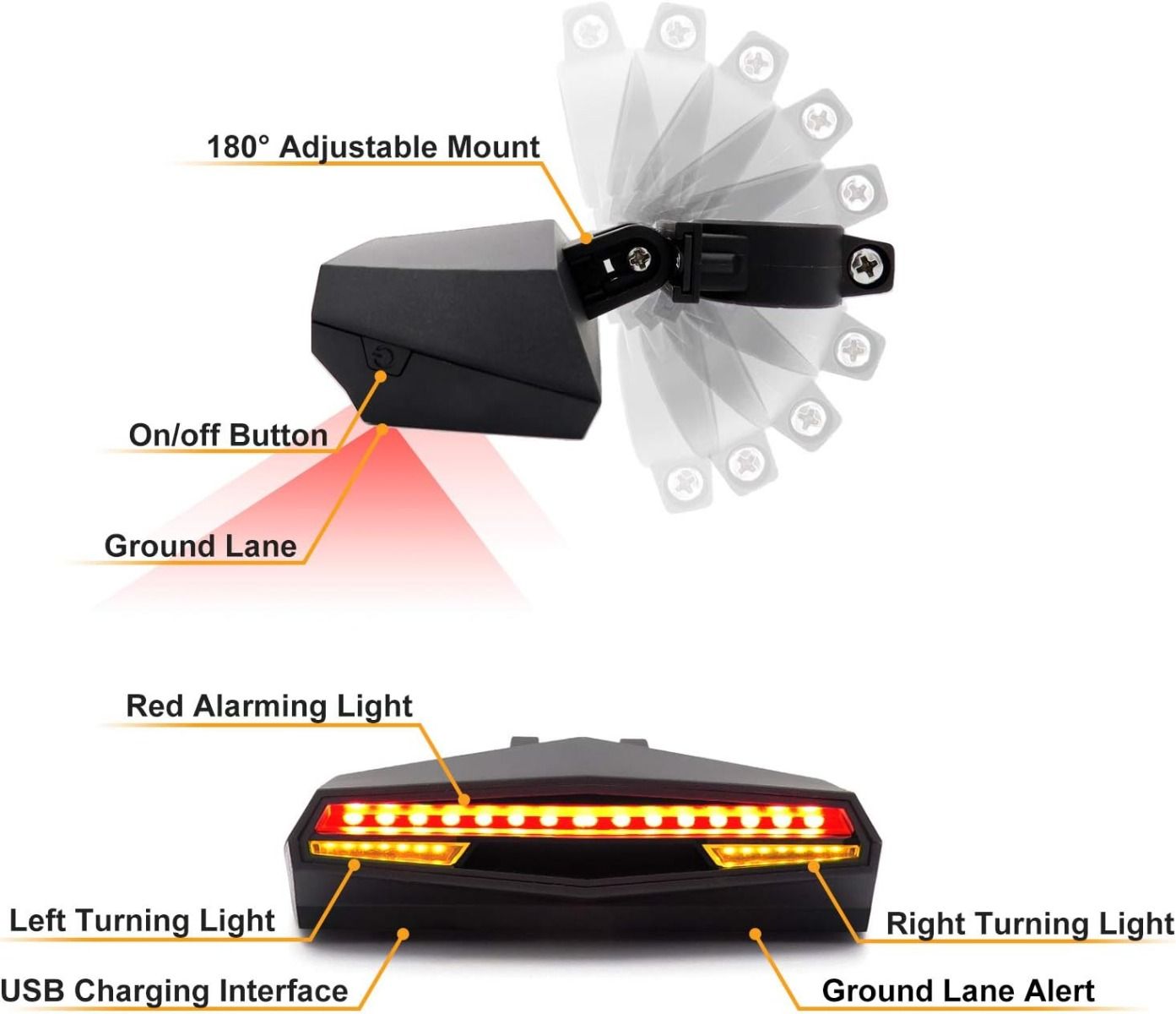 Ampulla C1 Tylna Lampka Rowerowa LED z Pilotem, Kierunkowskazy, Projektor Pasa - Bezpieczeństwo Jazdy Nocą