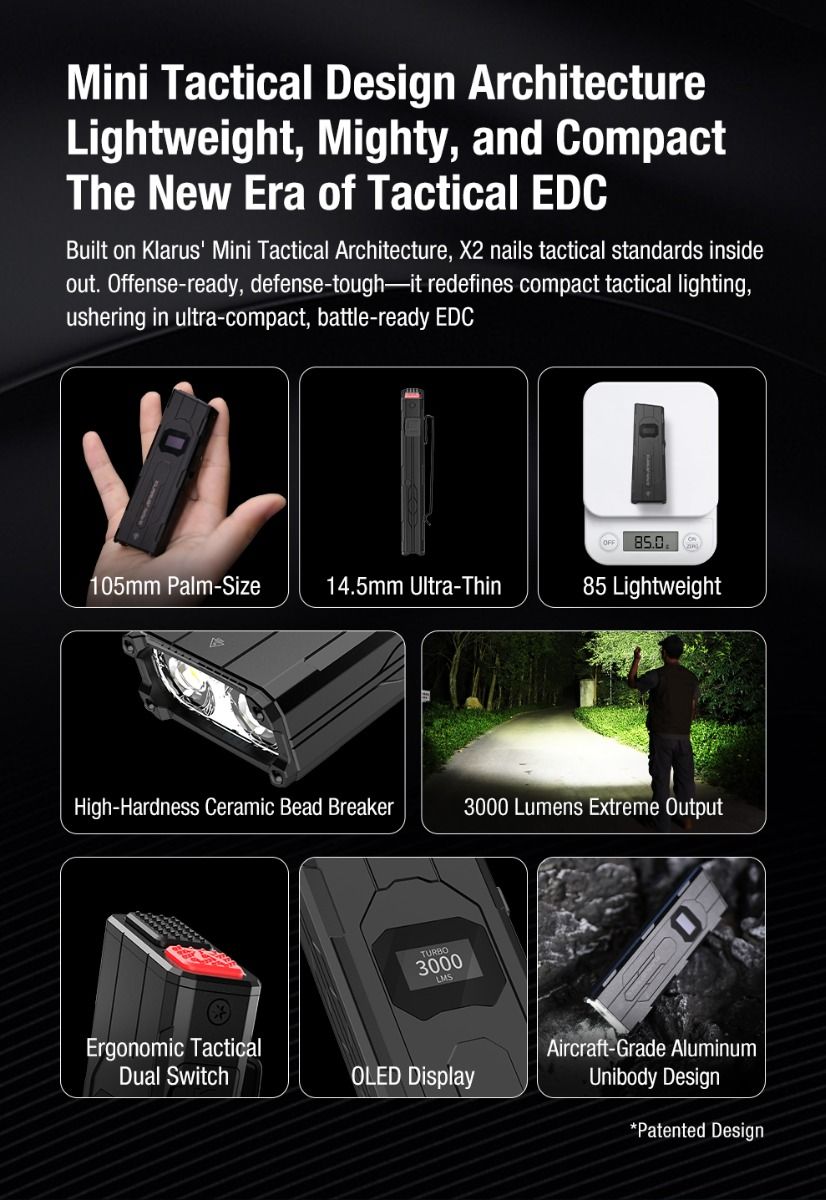 Klarus X2 Ultra-Thin EDC Tac Flashlight 3000 Lumenów USB-C Rechargeable - Mighty Pocket Light!
