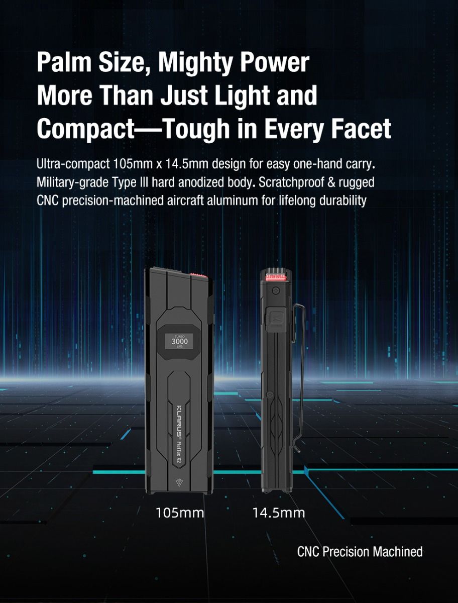 Klarus X2 Ultra-Thin EDC Tac Flashlight 3000 Lumenów USB-C Rechargeable - Mighty Pocket Light!