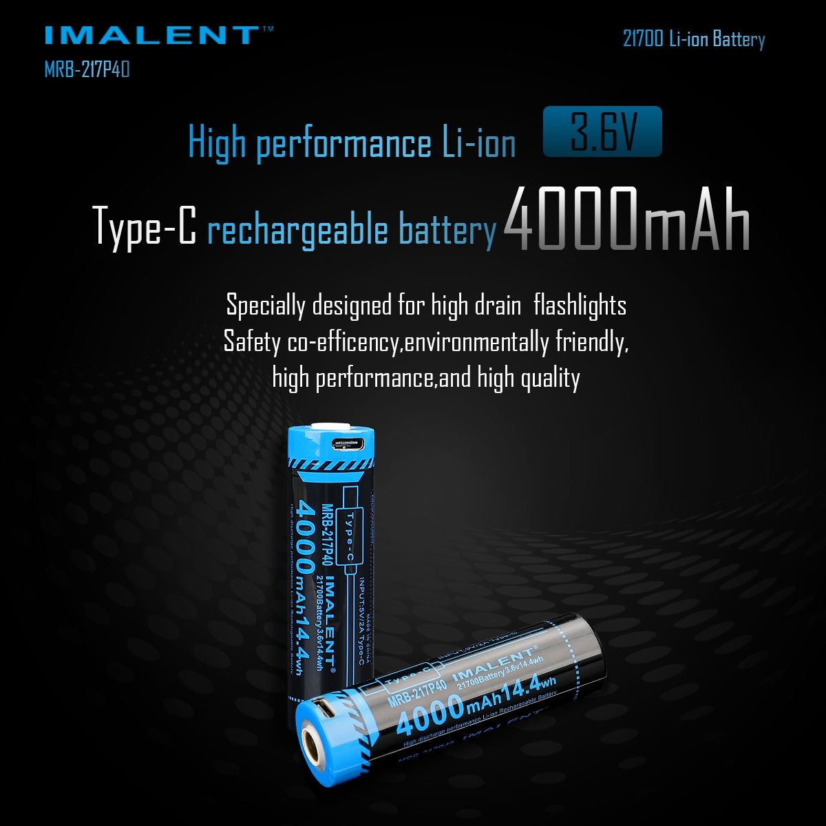 IMALENT MRB-217P40 Bateria 21700 4000mAh, ładowalna przez USB-C, wysoka pojemność, do latarek i gadżetów
