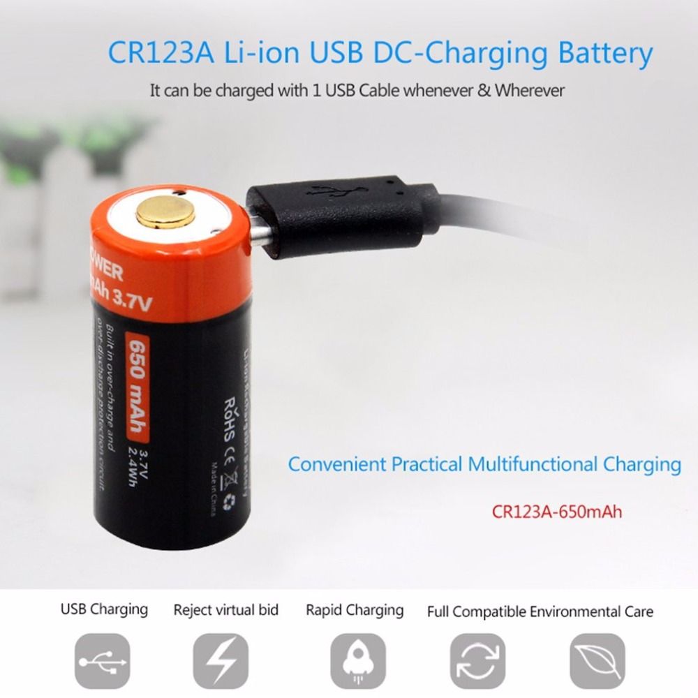Rewolucyjna bateria 16340 akumulator 650mAh Micro USB do urządzeń przenośnych latarek wysoka gęstość energii