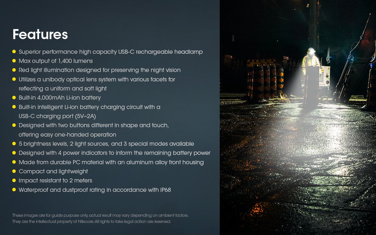 Latarka czołowa Nitecore NU50 1400 lumenów LED wszechstronne oświetlenie outdoorowe z długim czasem pracy