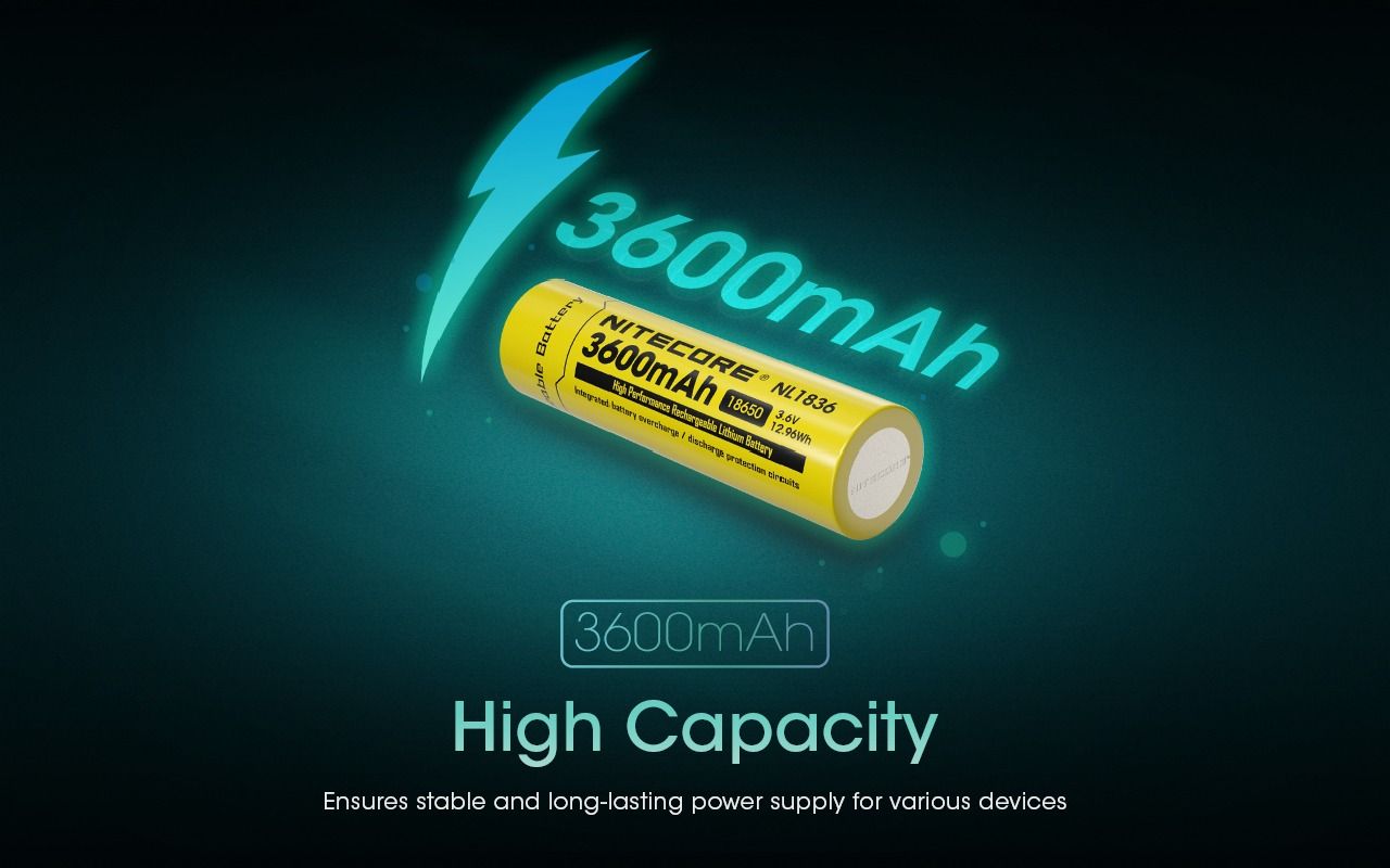 Nitecore 18650 NL1836 3600mAh Li-ion Akumulator do latarki z Ochroną