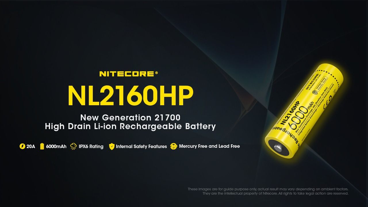 NITECORE NL2160HP 6000mAh 3.6V 21700 USB-C Akumulator Li-ion o wysokiej pojemności, przenośne źródło zasilania