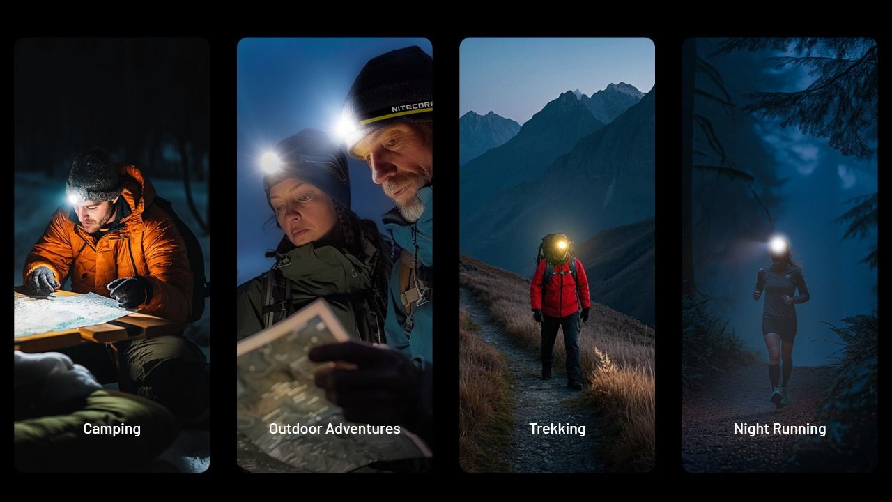 Lekka latarka czołowa NITECORE NU25 MCT 400 lumenów USB-C światło czerwone idealna do sprzętu kempingowego