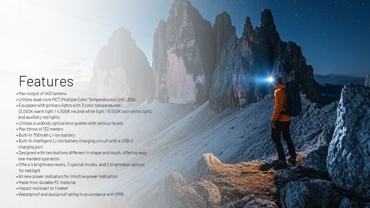 NITECORE NU25 latarka czołowa 400 lumenów USB-C lekka akumulator outdoor bieganie na orientację biwak