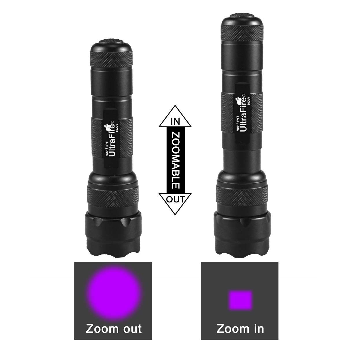 UltraFire WF-502B.2 395nm Latarka UV LED do wykrywania plam po zwierzętach, inspekcji DIY, o mocnym świetle UV, trwała