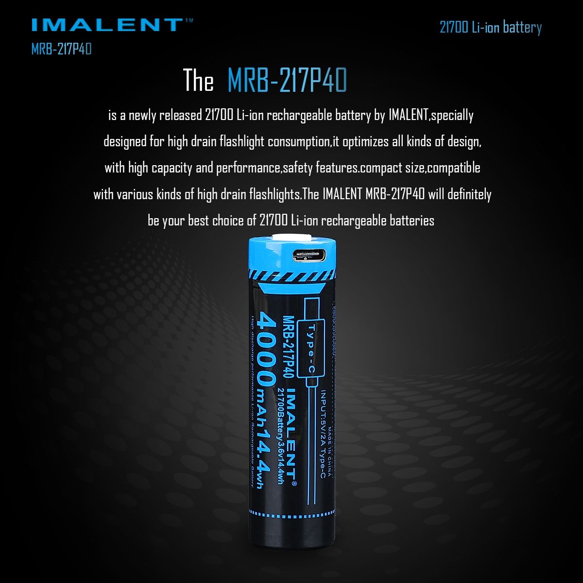 IMALENT MRB-217P40 Bateria 21700 4000mAh, ładowalna przez USB-C, wysoka pojemność, do latarek i gadżetów