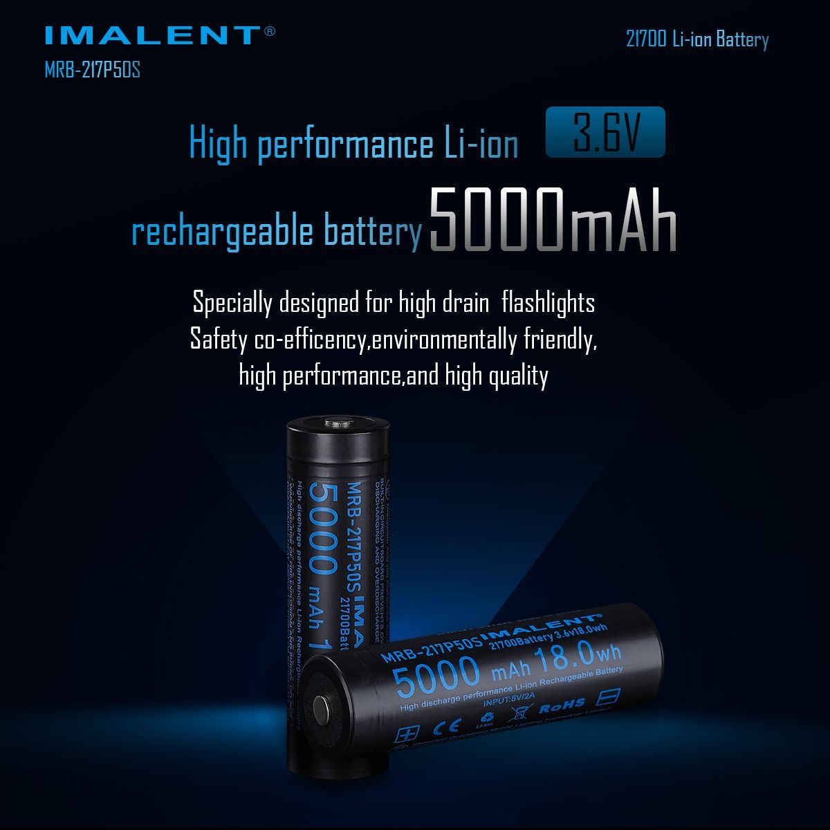 IMALENT MRB-217P50S Akumulator 21700 5000mAh Li-ion 3.6V do Latarek LED | Wysoka Pojemność!