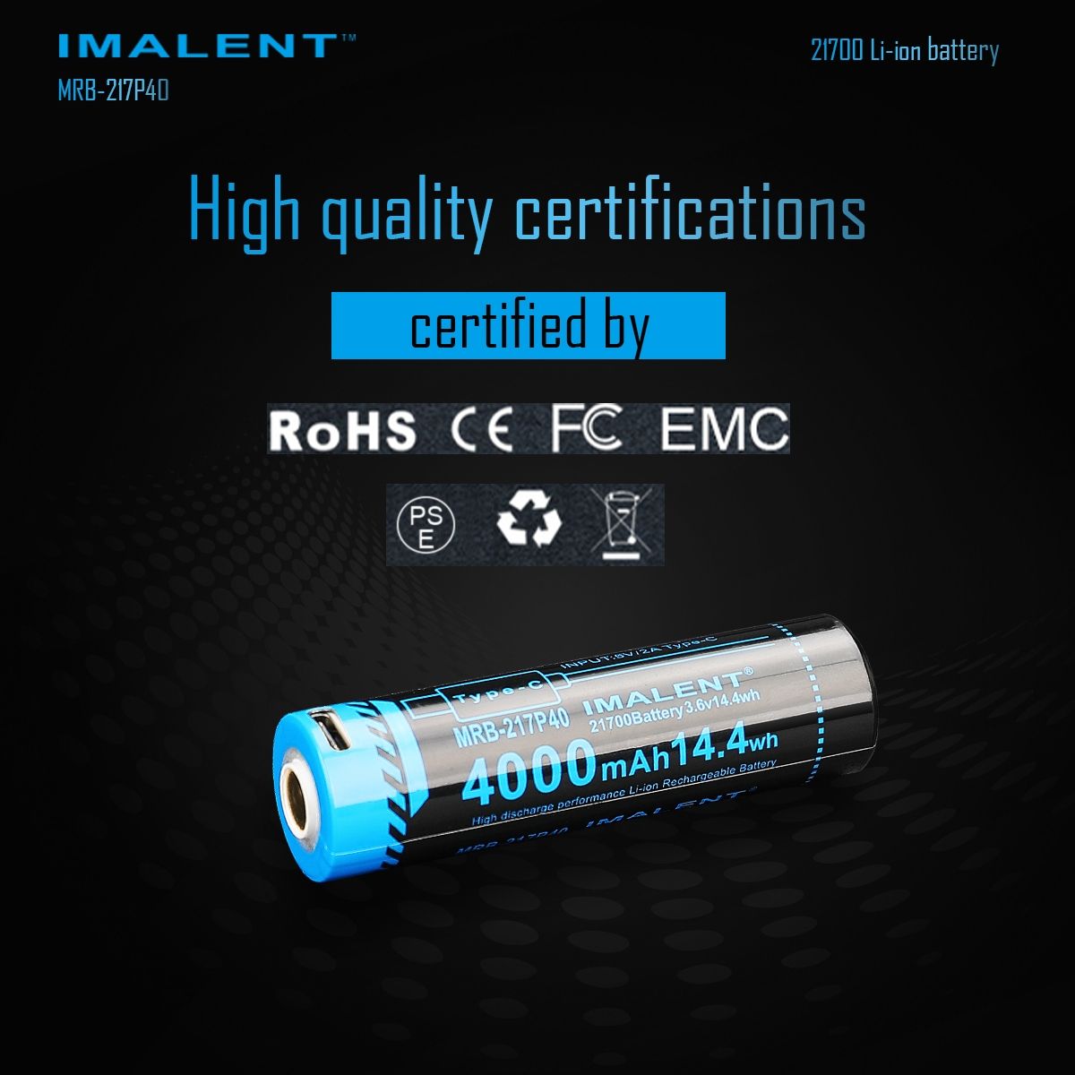 IMALENT MRB-217P40 Bateria 21700 4000mAh, ładowalna przez USB-C, wysoka pojemność, do latarek i gadżetów
