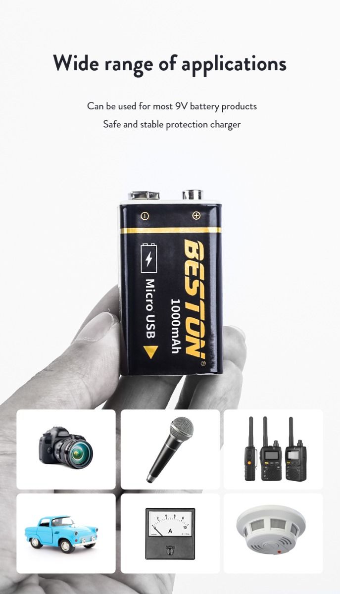 Ładowalna bateria Beston 9V akumulator do helikoptera RC Ekologiczna energia mikro USB 1000mAh zrównoważona