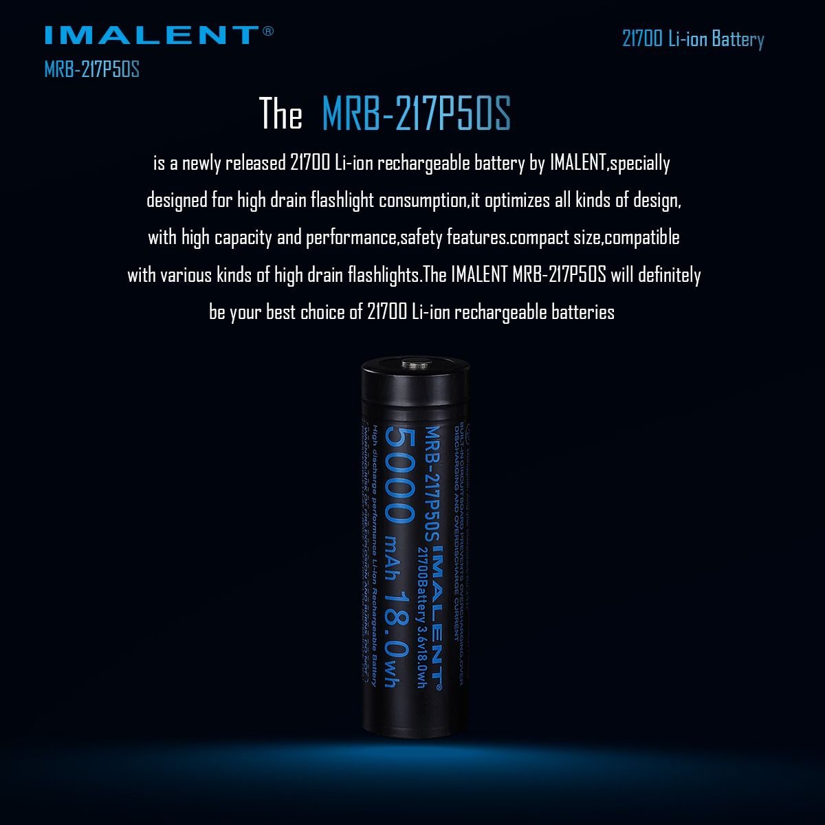 IMALENT MRB-217P50S Akumulator 21700 5000mAh Li-ion 3.6V do Latarek LED | Wysoka Pojemność!