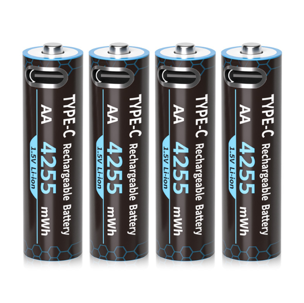 4-pak Akumulatorki AA Litowe 1.5V 4255mWh | USB-C Szybkie Ładowanie 2h LED | Do zabawek, pilotów, latarek.
