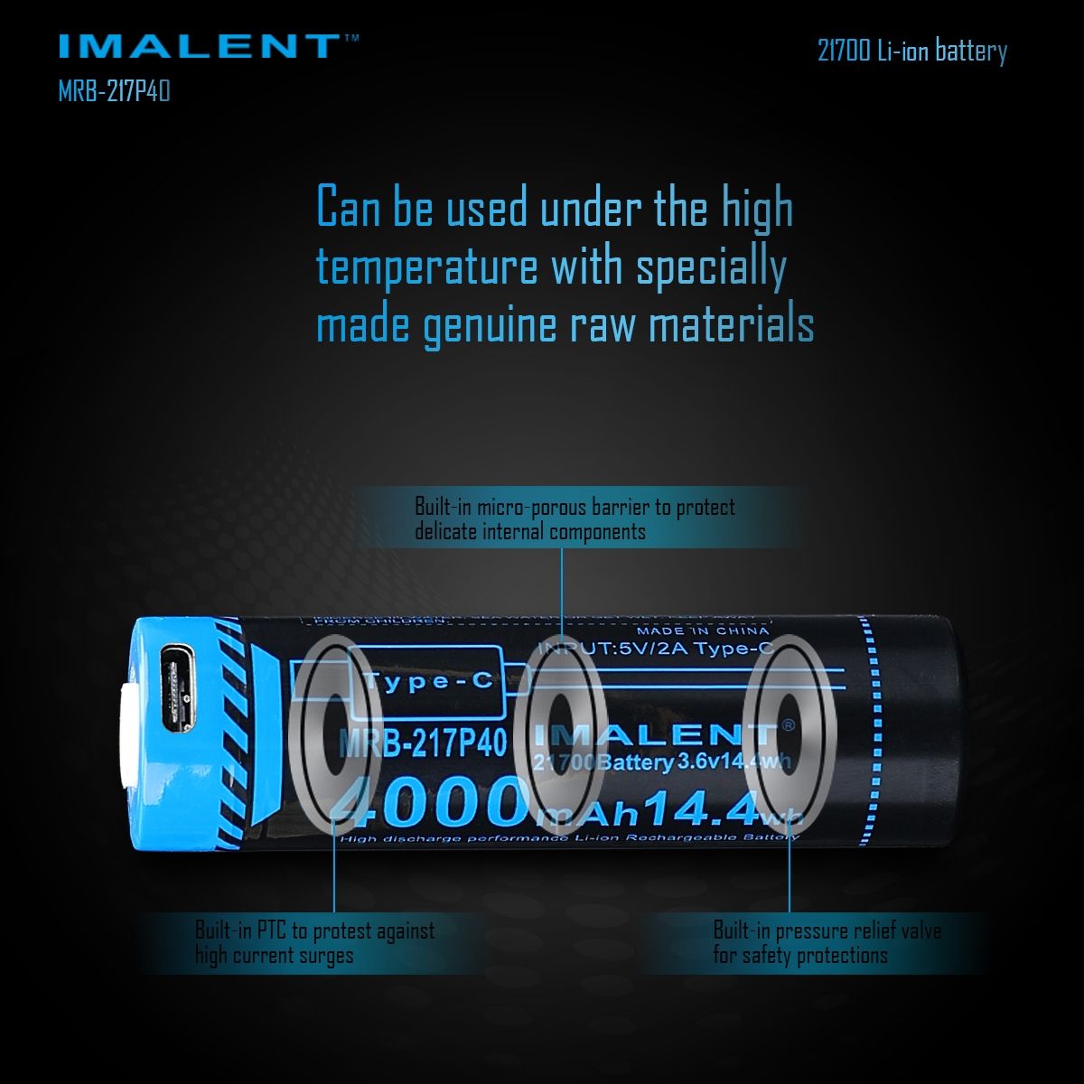IMALENT MRB-217P40 Bateria 21700 4000mAh, ładowalna przez USB-C, wysoka pojemność, do latarek i gadżetów