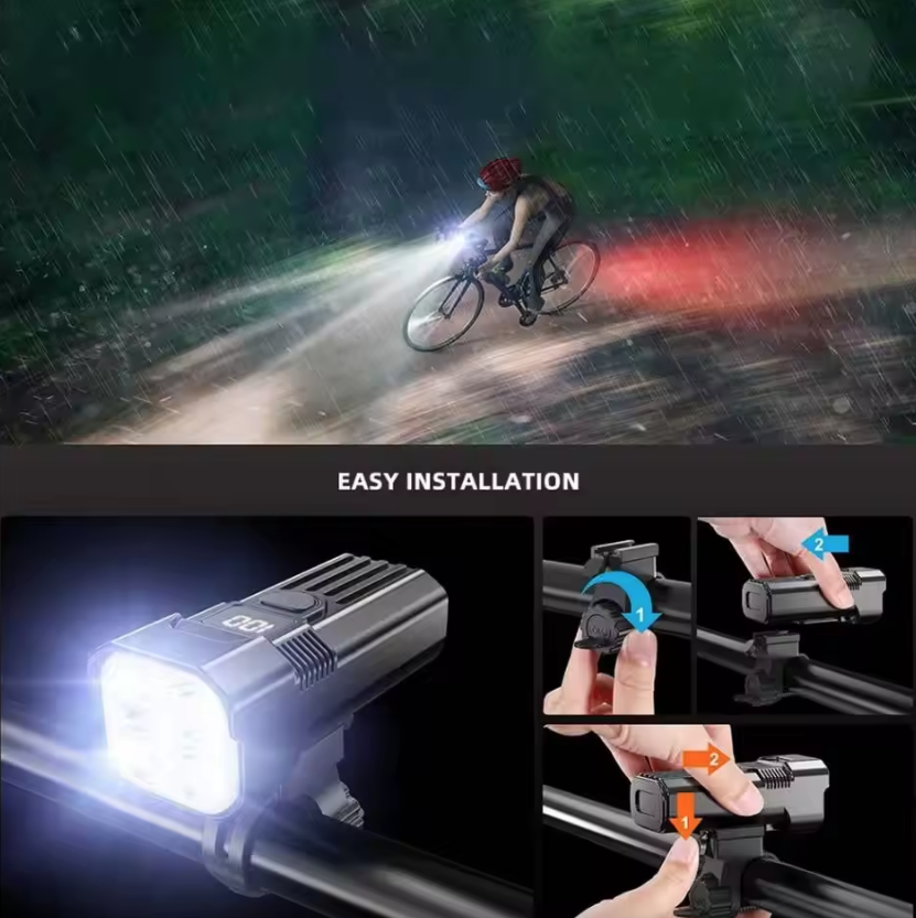 Lampka rowerowa USB-C 1200LM LED na przód MTB/Szosowa | Łatwy montaż, bezpieczna jazda nocą