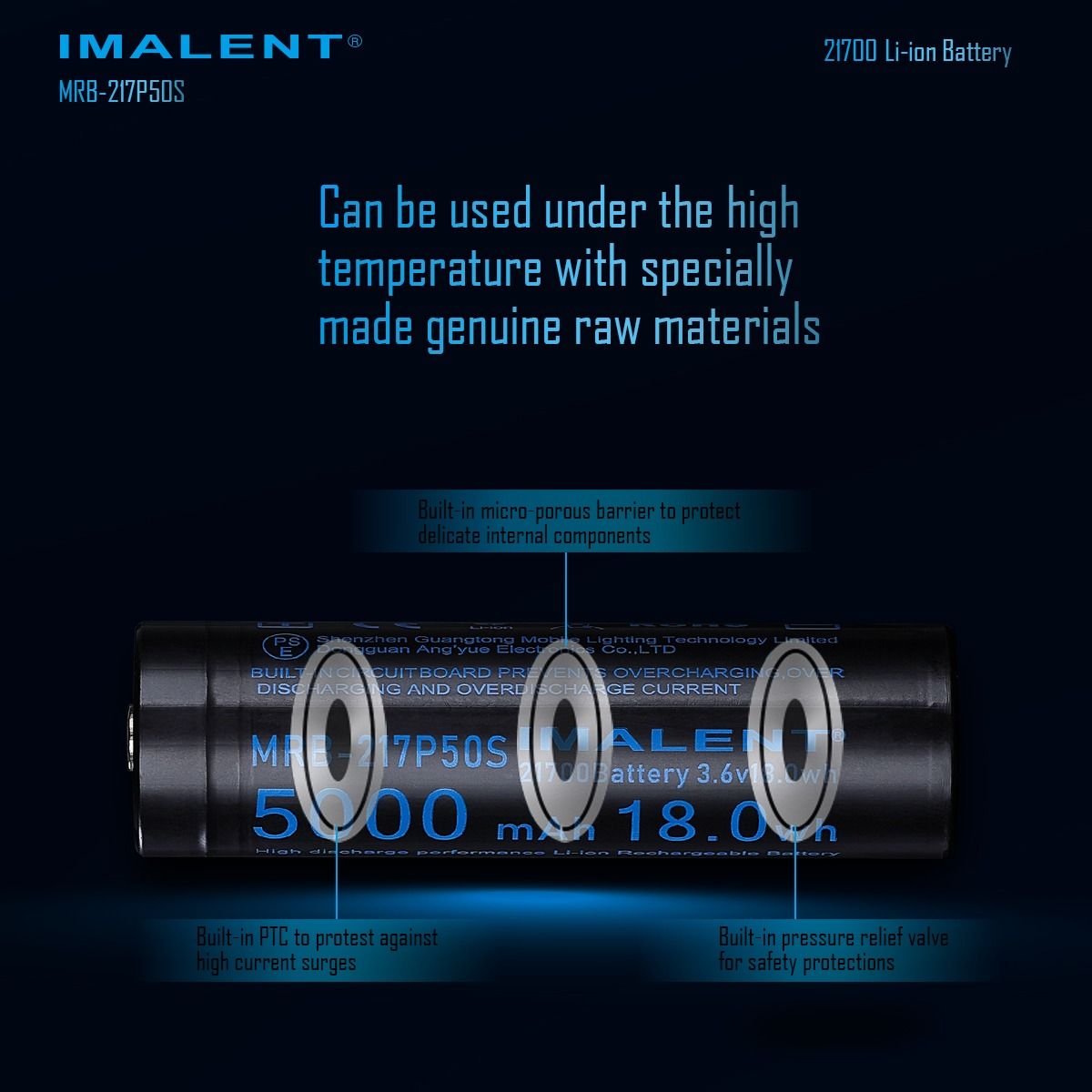 IMALENT MRB-217P50S Akumulator 21700 5000mAh Li-ion 3.6V do Latarek LED | Wysoka Pojemność!