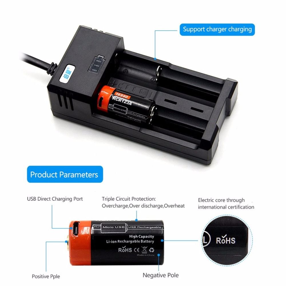 Rewolucyjna bateria 16340 akumulator 650mAh Micro USB do urządzeń przenośnych latarek wysoka gęstość energii