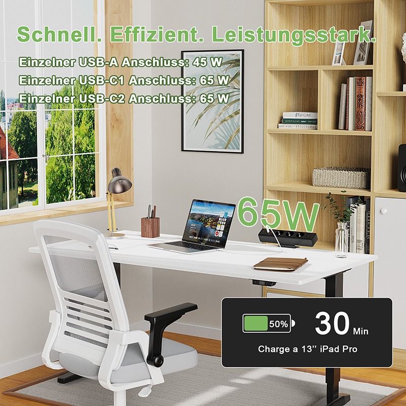 Listwa zasilająca biurkowa z USB-C/A 65W, 3 gniazda EU z ochroną, montaż bez wiercenia, organizacja kabli