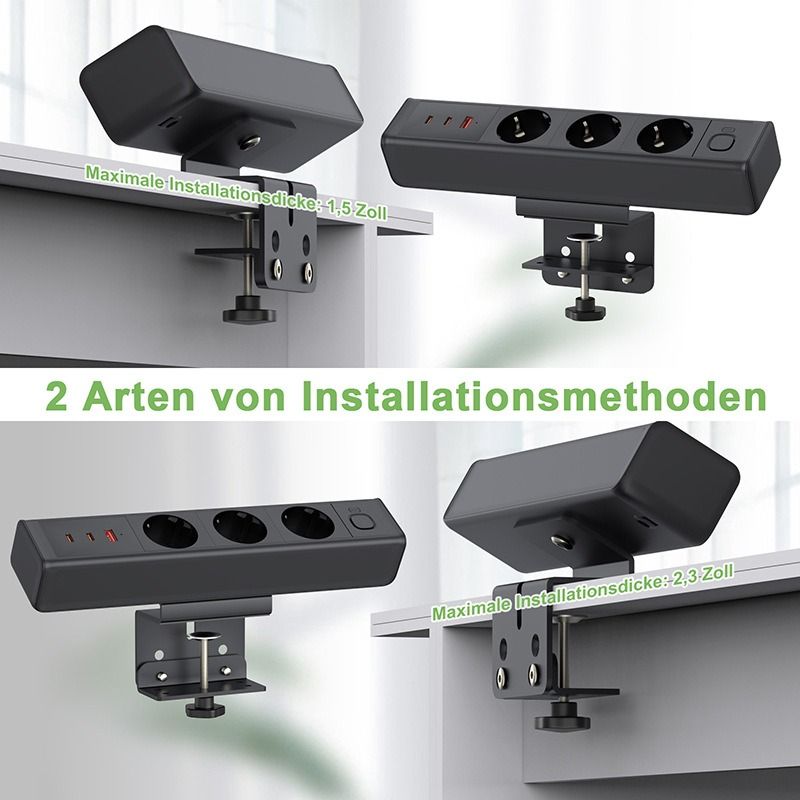 Listwa zasilająca biurkowa z USB-C/A 65W, 3 gniazda EU z ochroną, montaż bez wiercenia, organizacja kabli