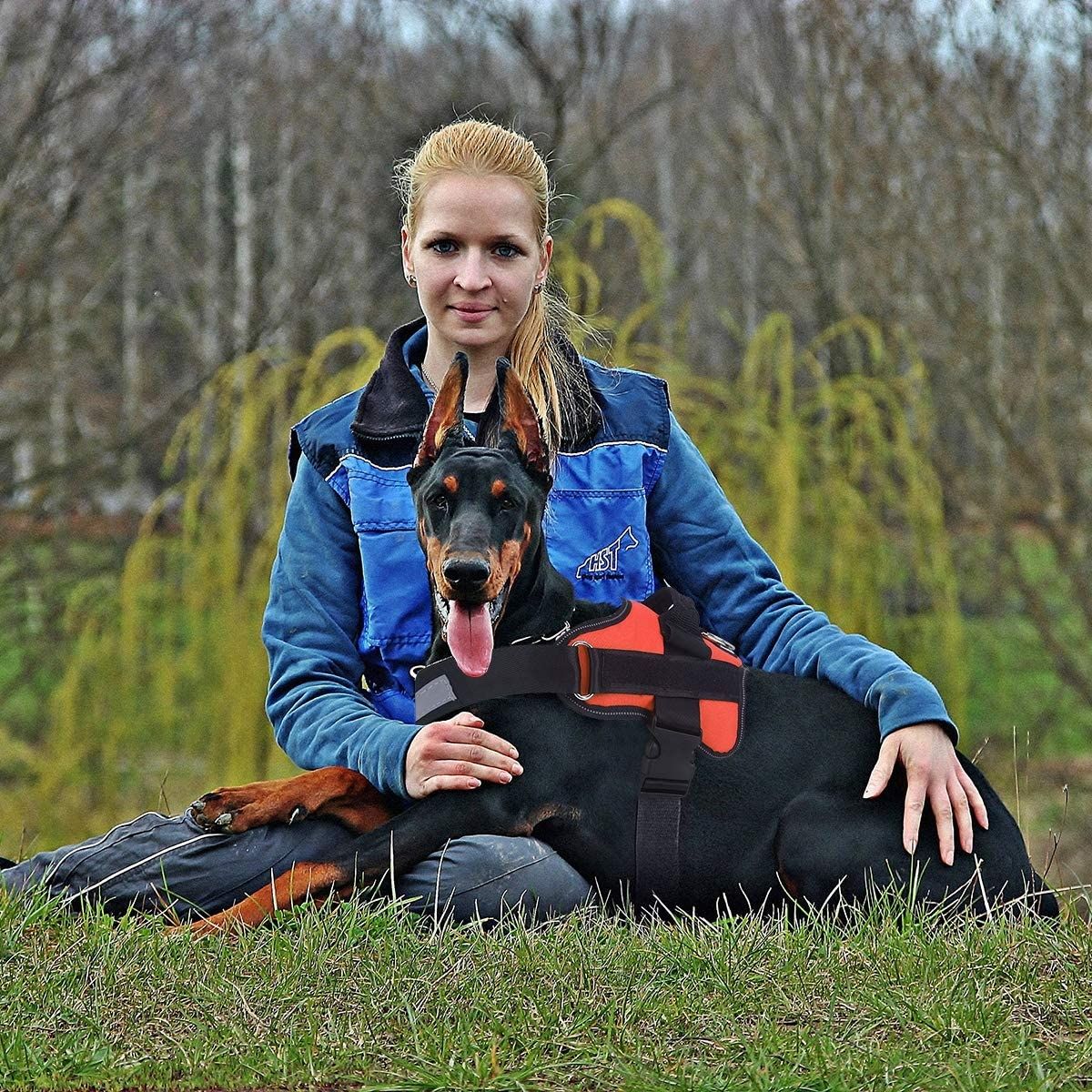 Bezciśnieniowa regulowana uprząż dla psa z uchwytem oddychająca kamizelka odblaskowa na spacery dla średnich psów