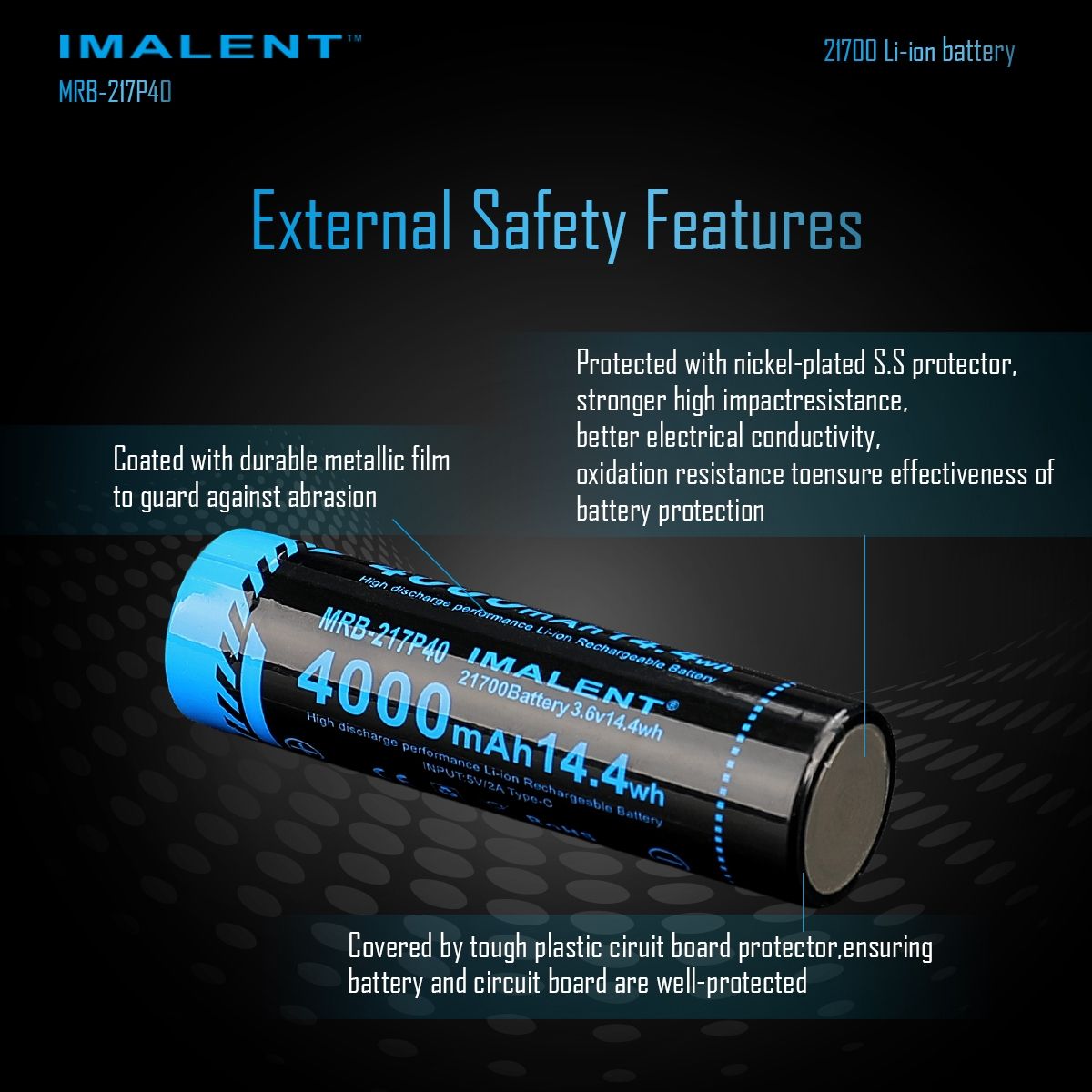 IMALENT MRB-217P40 Bateria 21700 4000mAh, ładowalna przez USB-C, wysoka pojemność, do latarek i gadżetów