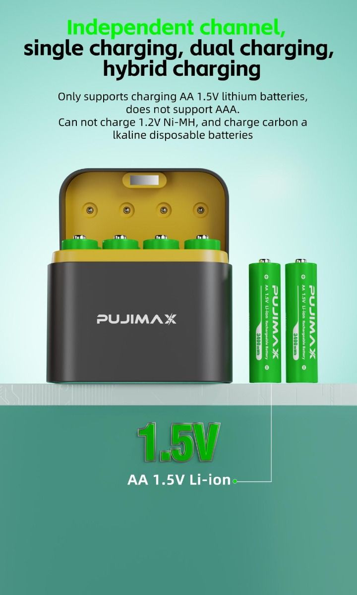 Ładowarka 8-gniazdowa z portem typu C inteligentna klapka bateria litowa AA 3400mWh szybkie ładowanie