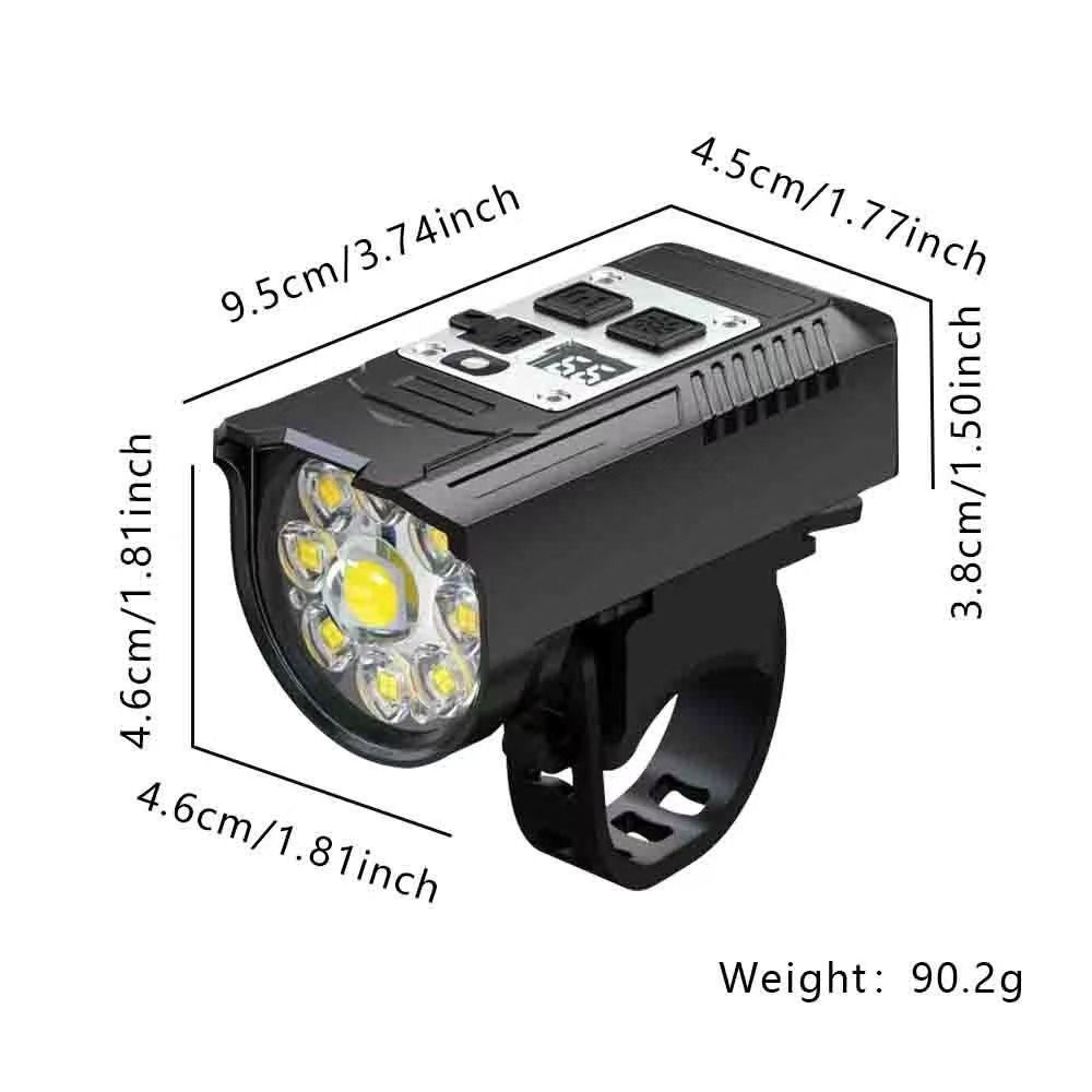 Przednia Lampka Rowerowa 9 LED, Ładowana USB-C, 20W - Wodoodporna dla Bezpiecznej Jazdy Nocą