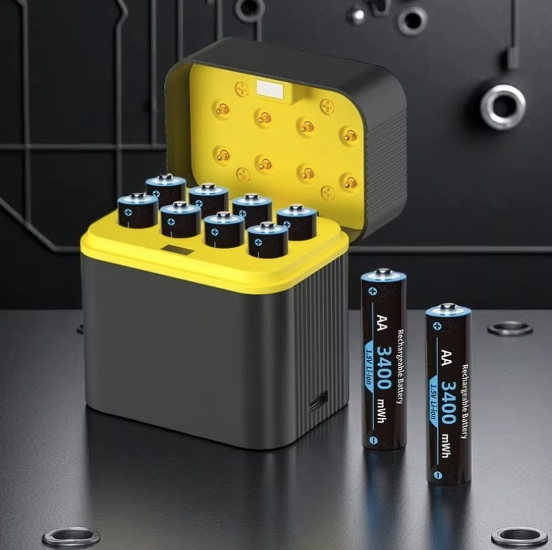 Akumulatorki AA 1.5V 3000mWh z Ładowarką – 8x Długotrwałe Baterie Litowe AA do Kontrolera/Aparatu
