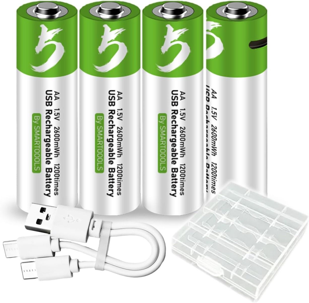 Akumulatorki AA USB-C 2600mWh 1.5V, 4 szt. Ładowalne baterie AA Type-C, ekologiczne zasilanie!