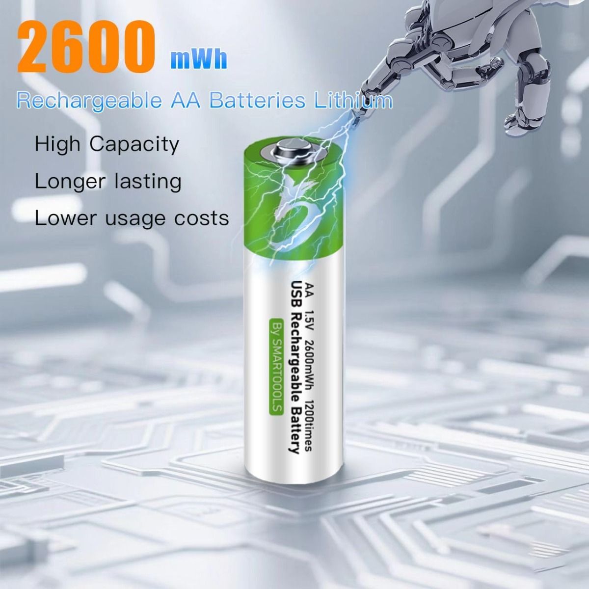Akumulatorki AA USB-C 2600mWh 1.5V, 4 szt. Ładowalne baterie AA Type-C, ekologiczne zasilanie!