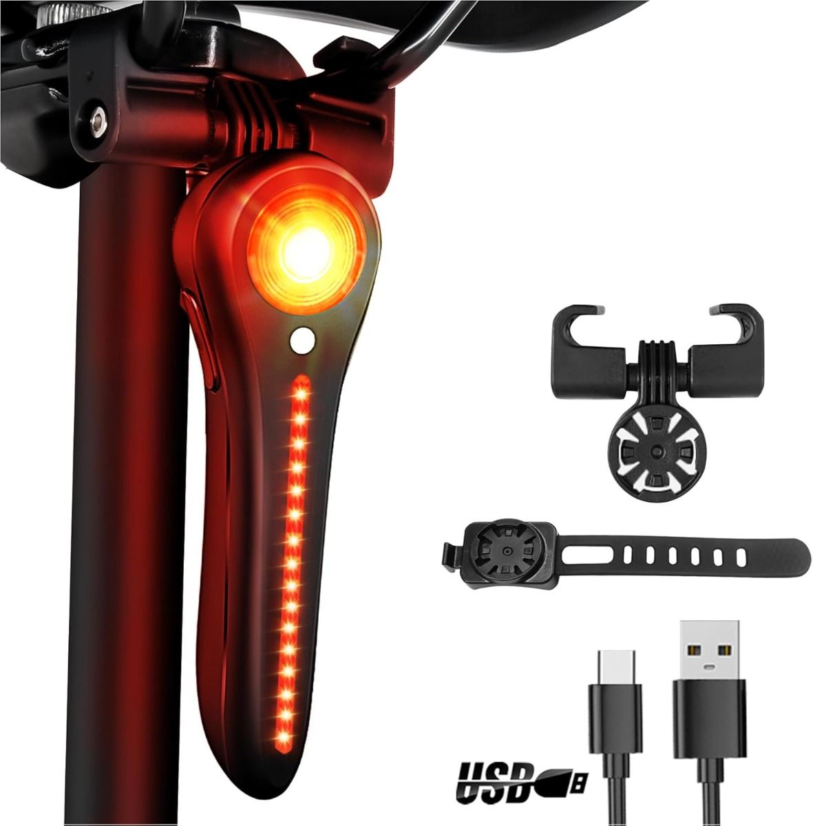 Smart Lampka Rowerowa Tylna USB-C, Super Jasna LED do Kolarstwa, Bezpieczna Jazda!