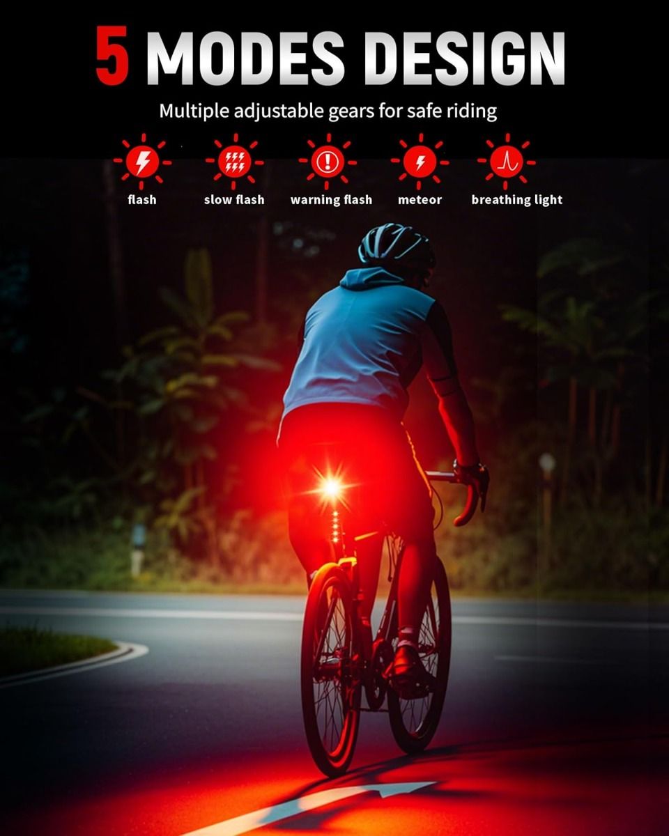 Smart Lampka Rowerowa Tylna USB-C, Super Jasna LED do Kolarstwa, Bezpieczna Jazda!