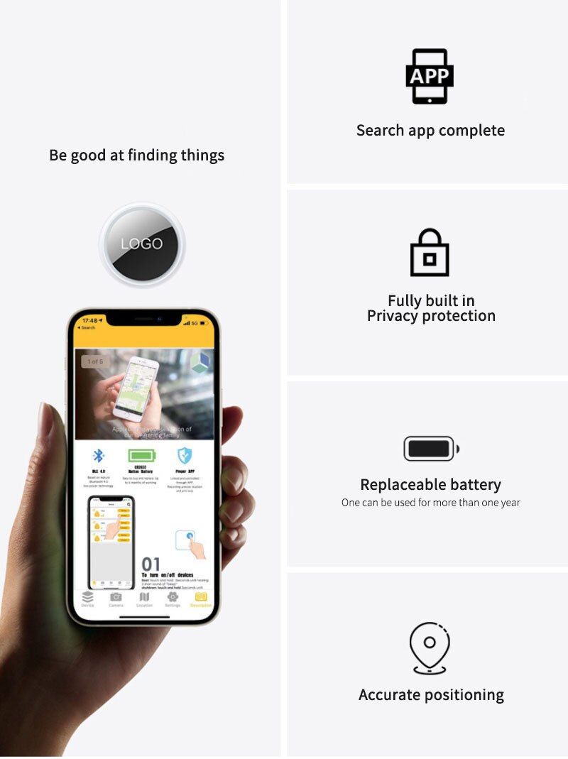 Mini lokalizator GPS Bluetooth 4.0 inteligentny śledzenie dzieci zwierząt kompaktowy design aplikacja iSearching