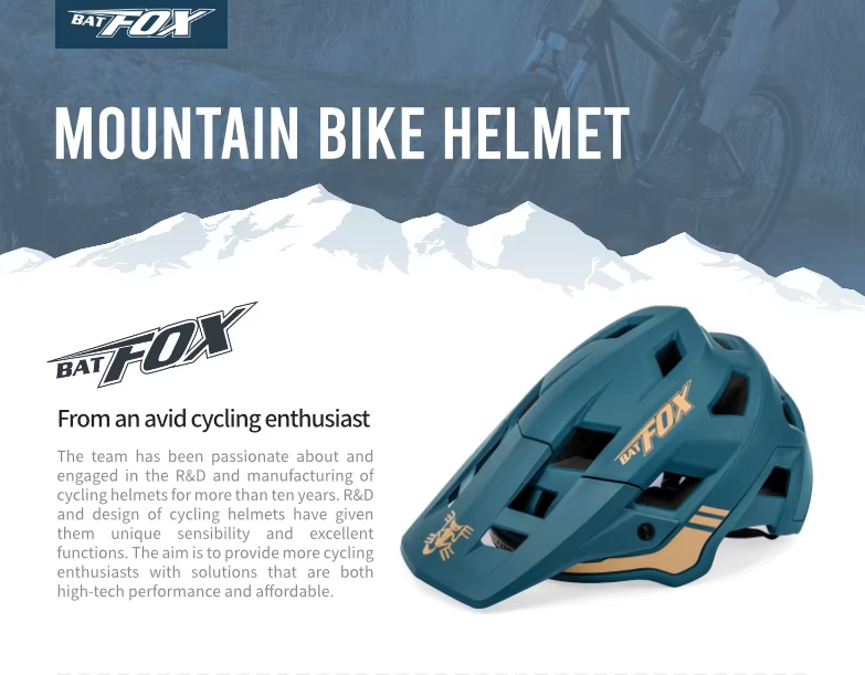 Kask rowerowy górski BATFOX, lekki, technologia In-Mold, regulowany rozmiar dla dorosłych i młodzieży