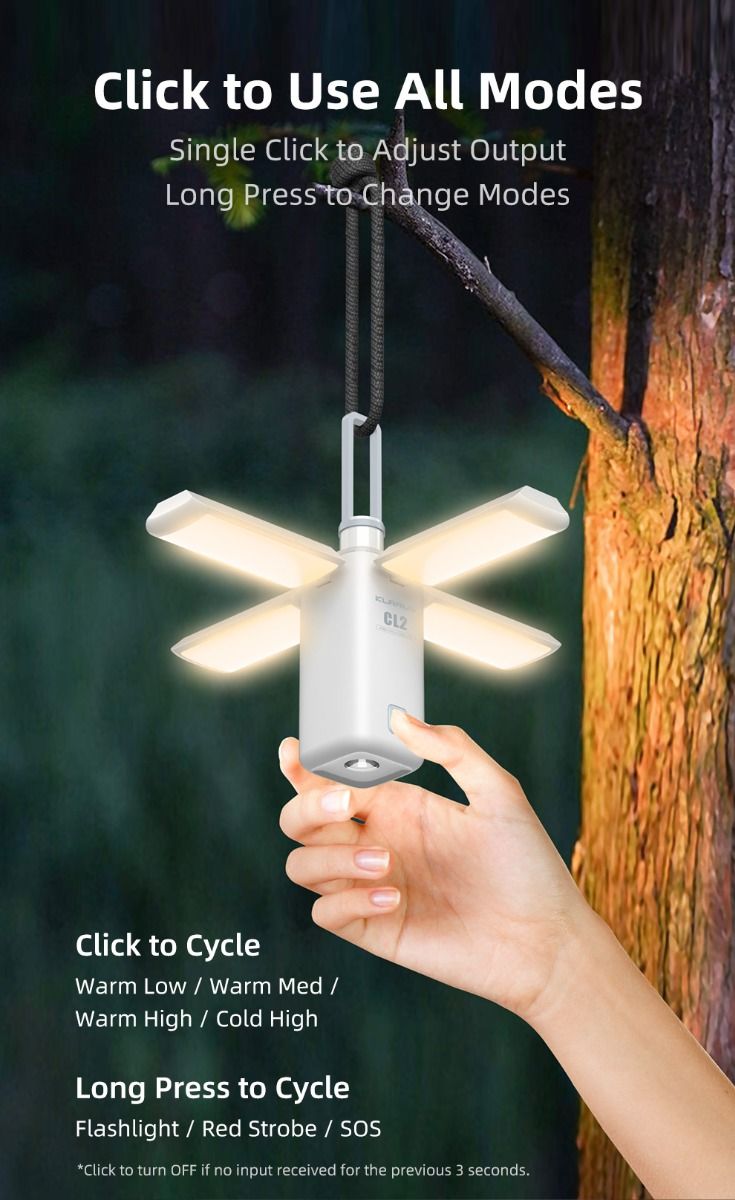 Klarus CL2 składane światło kempingowe 750 lumenów ochrona oczu 90-stopniowe żarówki 7 trybów światła