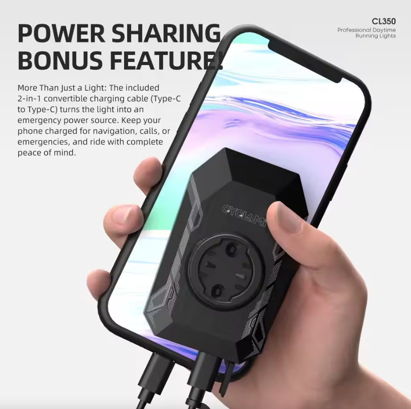 CYCLAMI CL350: Lampka Rowerowa 4000mAh, Type-C, Powerbank, Uchwyt na Licznik, Bezpieczeństwo Jazdy