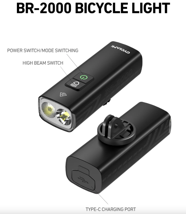 CYCLAMI BR2000 Mocna Lampka Rowerowa 2000lm USB-C Type-C. Idealna na MTB i Szosę. Bezpieczeństwo!