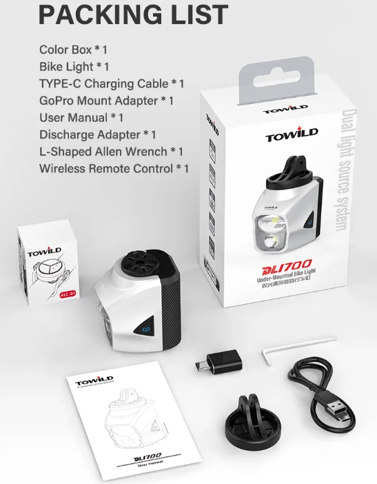 Odkryj TOWILD DLite 1700 DL1700: Mocna Lampka Rowerowa 1900 Lumenów, USB, Wodoodporna dla Jazdy Nocą