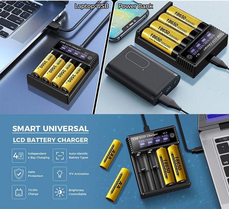 Inteligentna ładowarka USB LCD do akumulatorów 18650 oraz AA AAA z wyświetlaczem statusu ładowania baterii