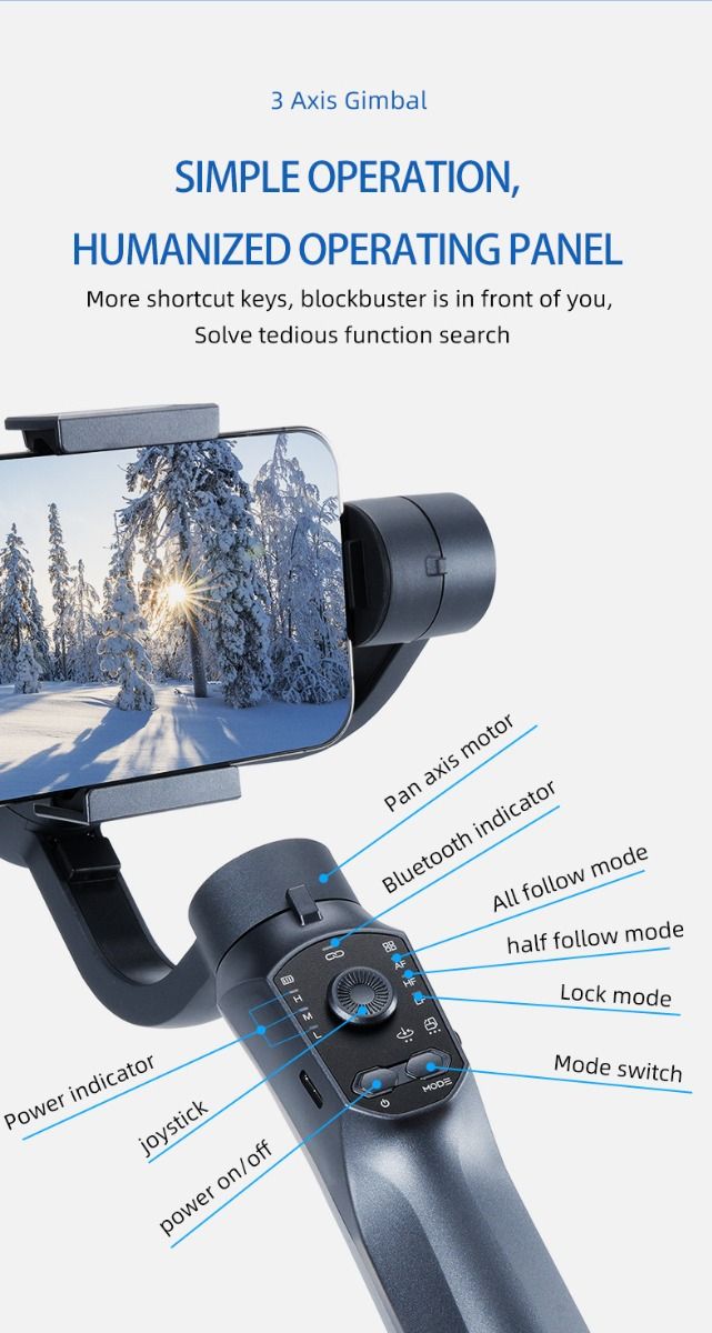 F10 Pro Stabilizator 3-osiowy Gimbal do telefonu do mobilnego filmowania z kompatybilnością ze smartfonami i rozpoznawaniem twarzy