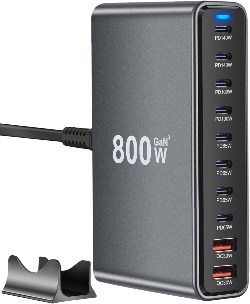 Ładowarka USB C 800W GaN III Pro 10 portów | Szybkie Ładowanie PD do MacBooka Pro, iPhone