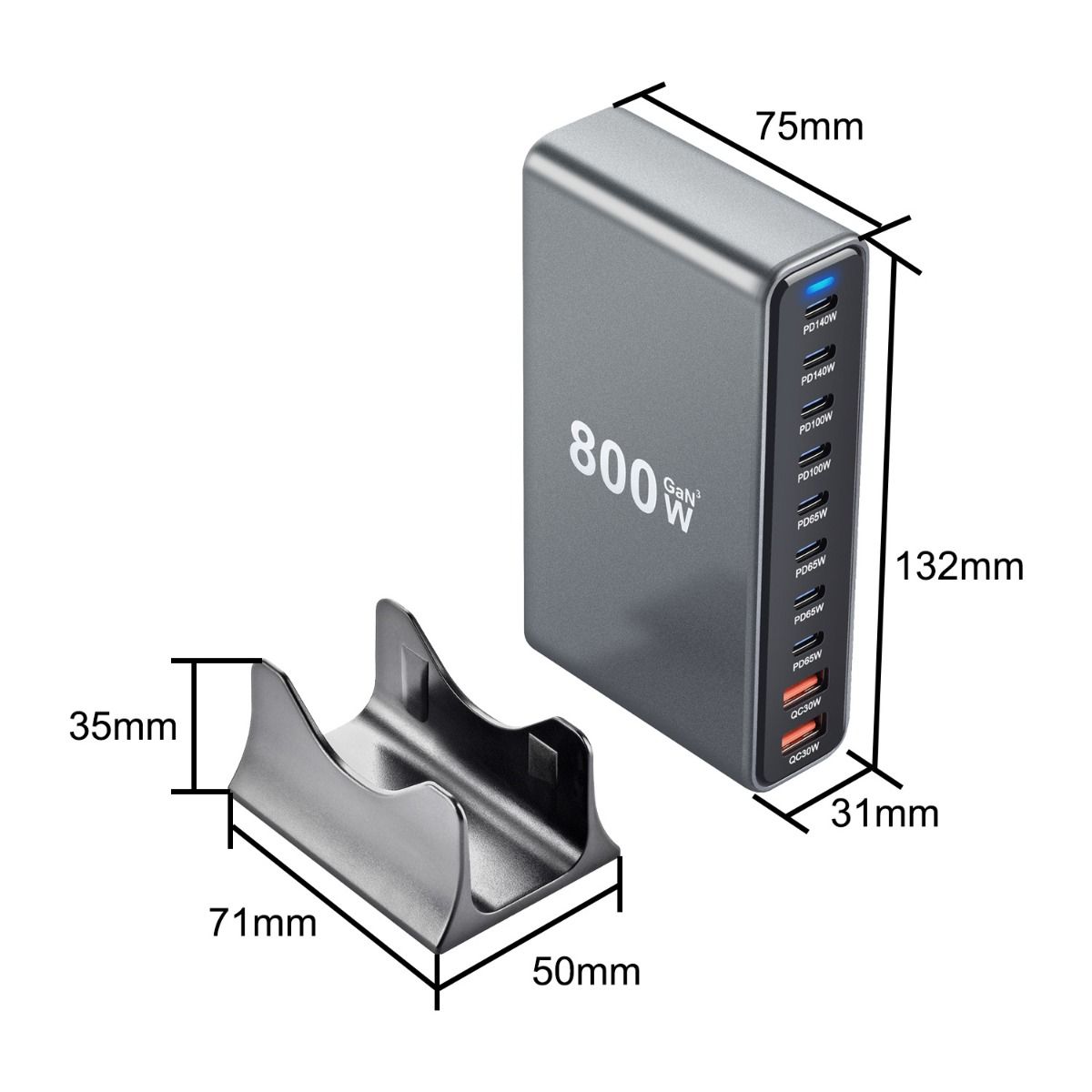 Ładowarka USB C 800W GaN III Pro 10 portów | Szybkie Ładowanie PD do MacBooka Pro, iPhone